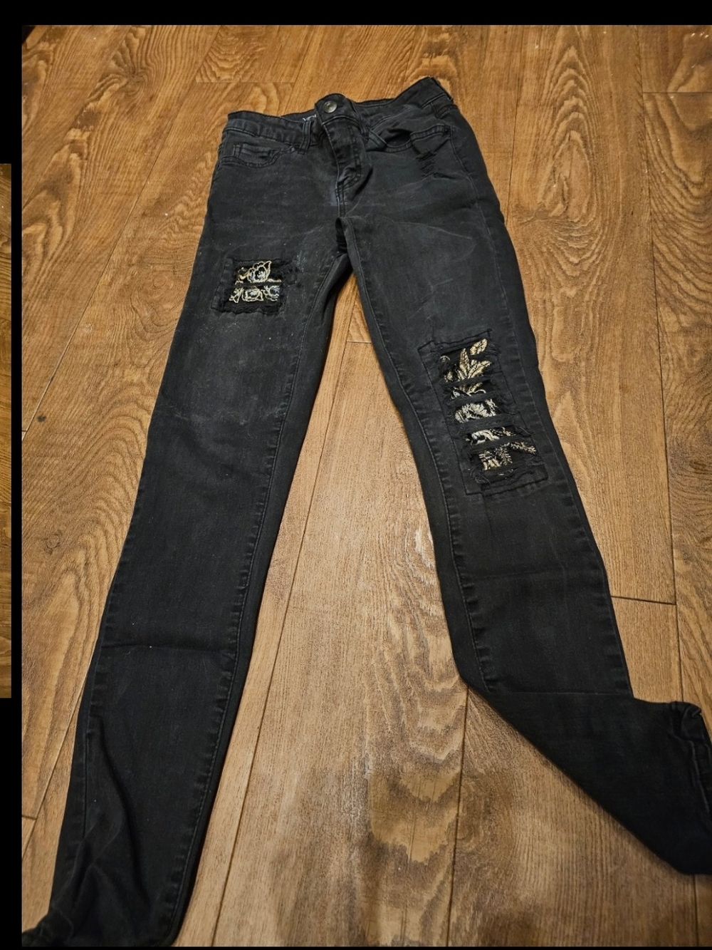 Vanilla Star Black Skinny Jeans with Embroidered Patch Accents